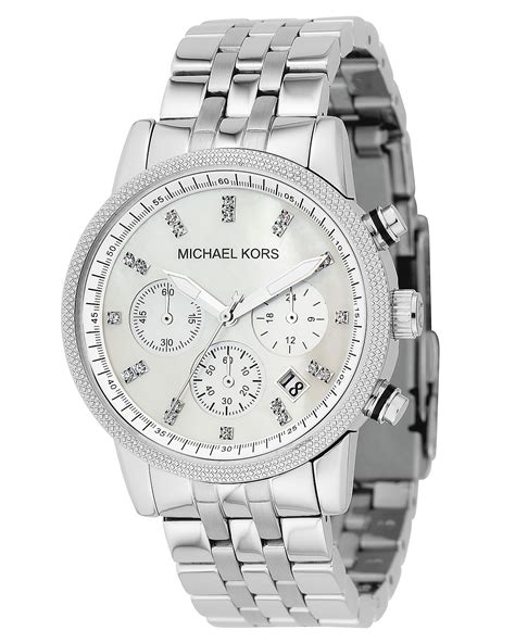 michael kors stainless steel midsized chronograph watch|Michael Kors iced out watch.